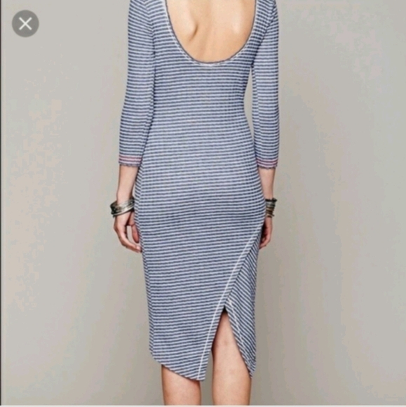 Free People road trip Blue White Striped Back Slit Henley Neck Dress Sz S - Picture 1 of 10